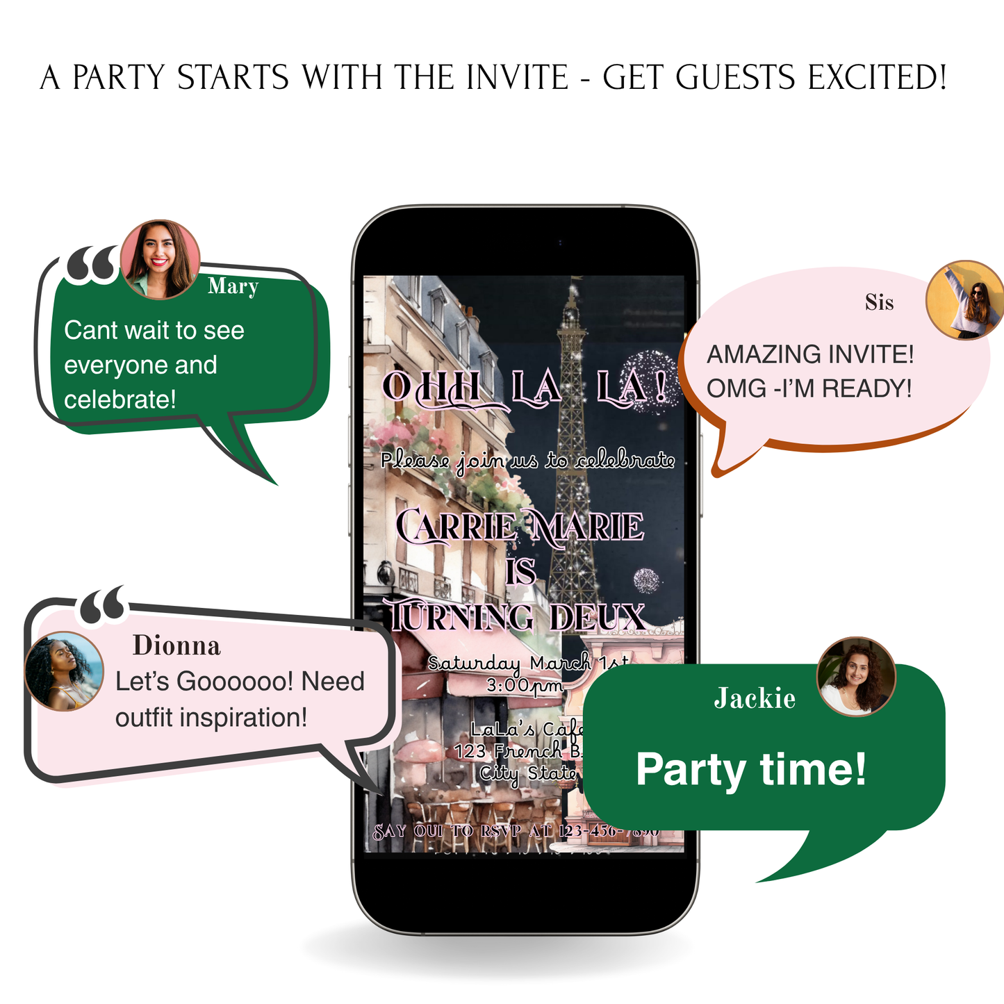 Paris Cafe Video Invitation – Parisian Eiffel Tower Birthday Party Evite with Music