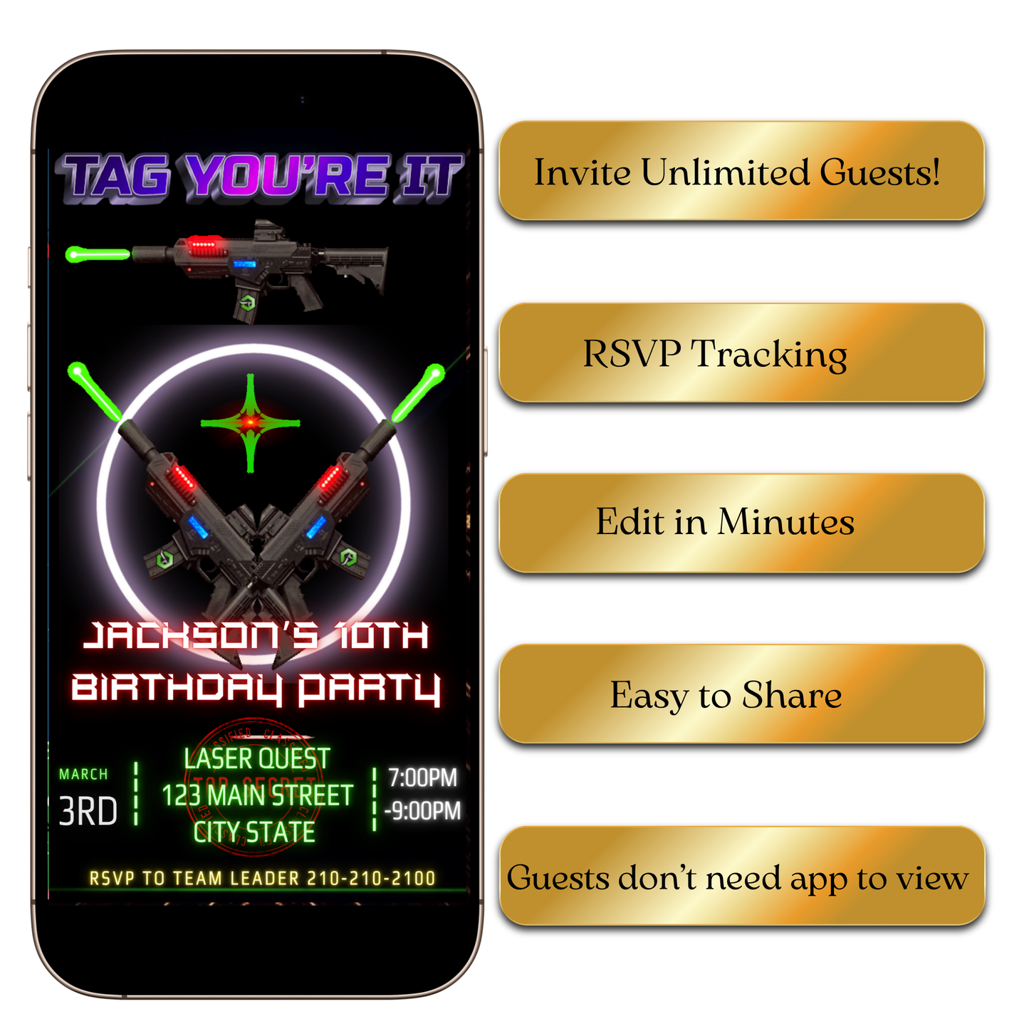 Digital Neon Laser Battle Video Invitation MP4 Invite
