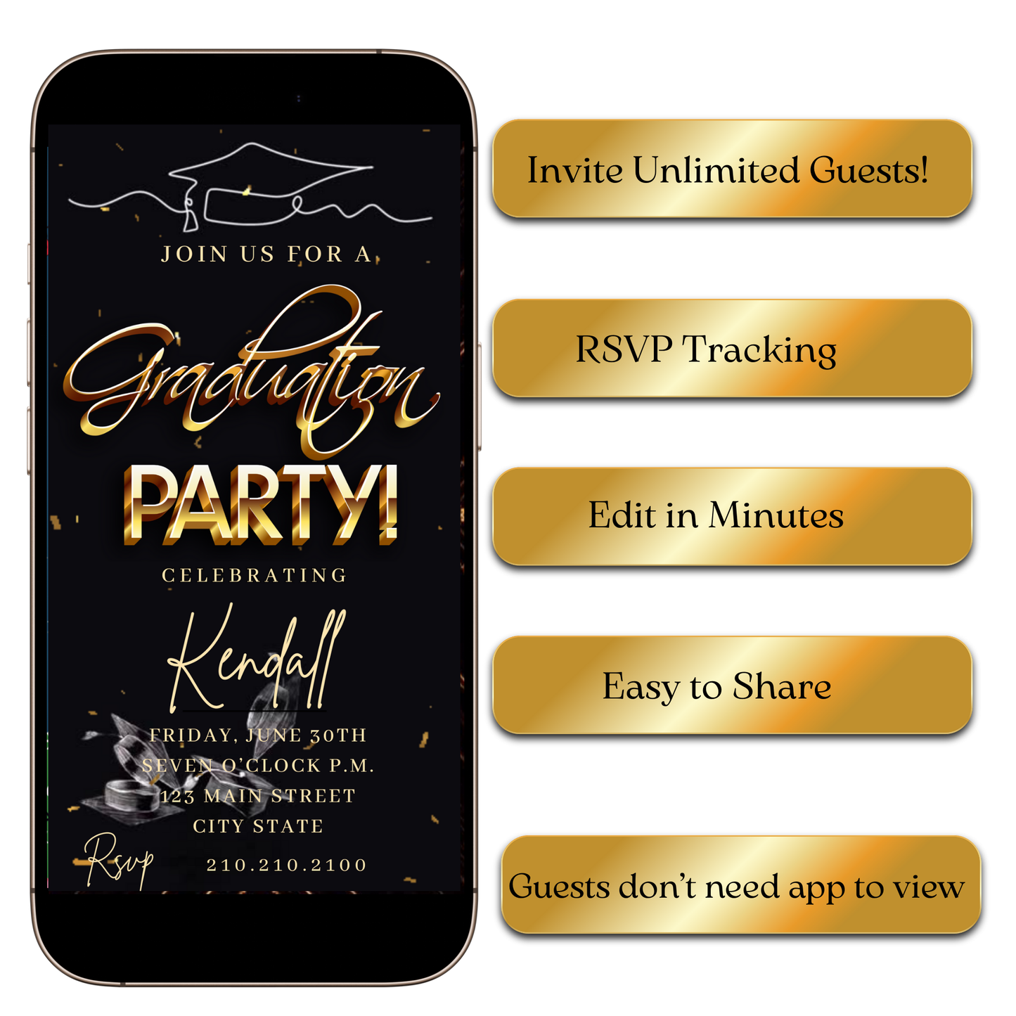 Graduation Party video invitation preview shown on laptop screen