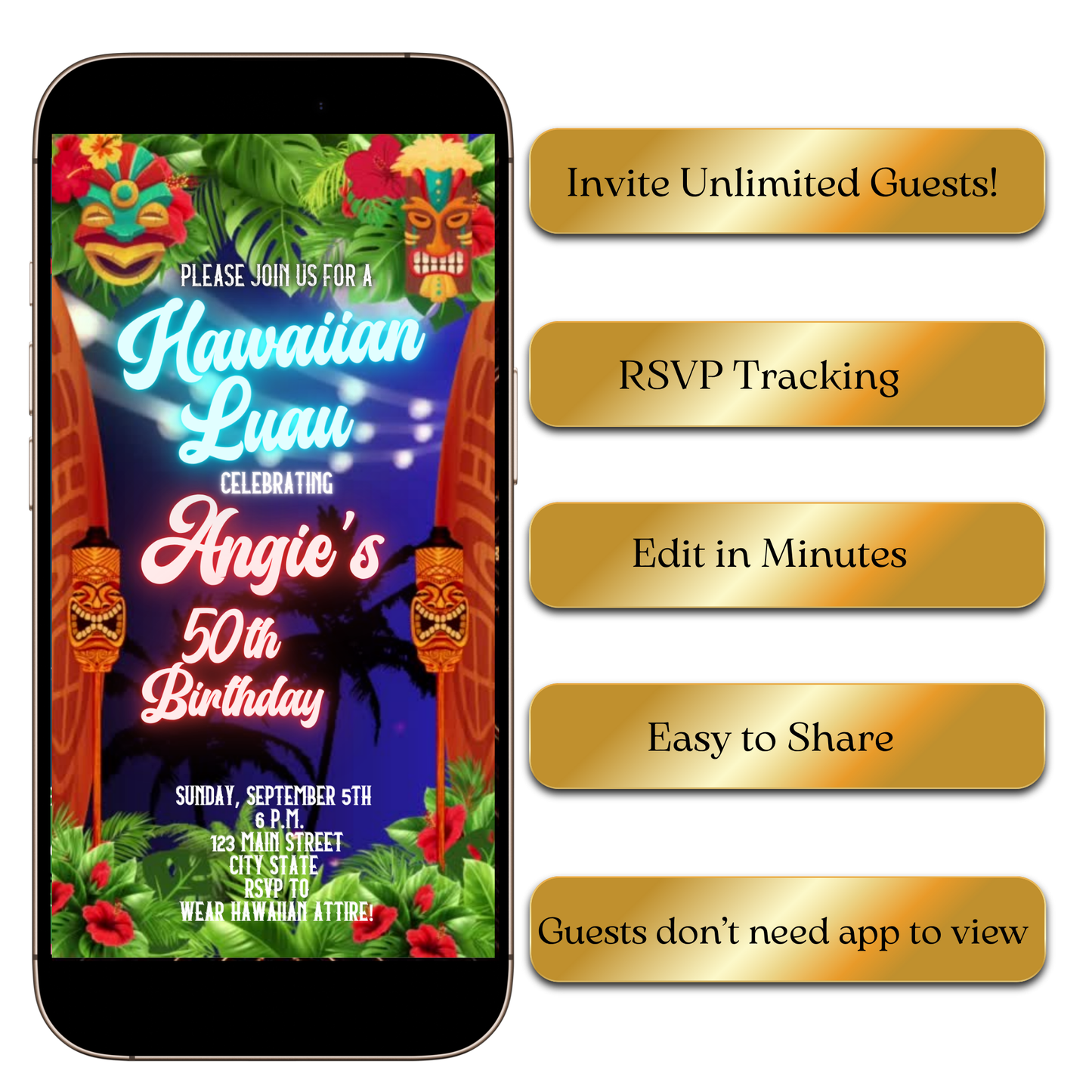 Digital Tropical Hawaiian Luau Video Invitation MP4 Invite