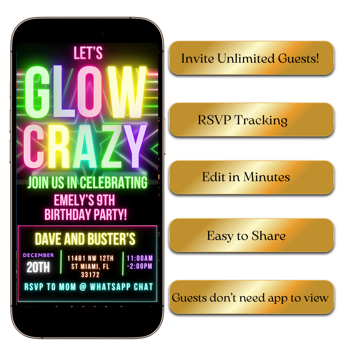 Digital Neon Glow Party Video Invitation MP4 Invite