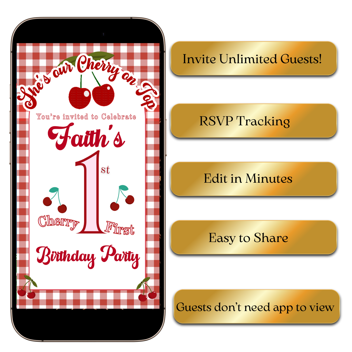 Editable cherry MP4 party invitation template with red cherries