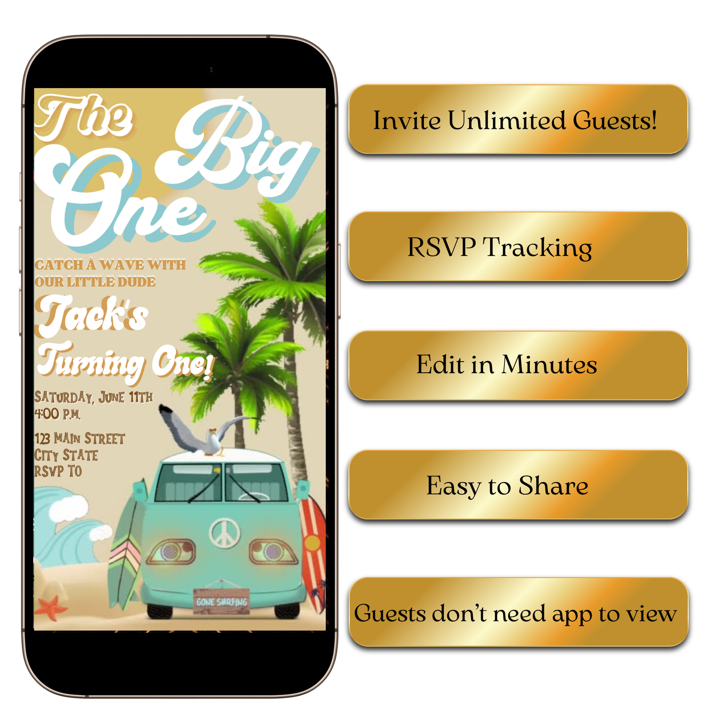 Digital Surfs Up Beach Theme Video Invitation MP4 Invite