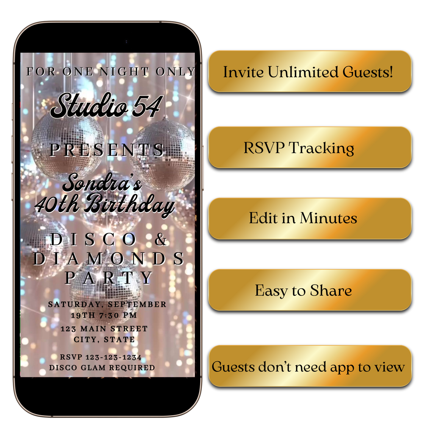 Digital Studio 54 Disco Glam Digital Video Invitation MP4 Invite