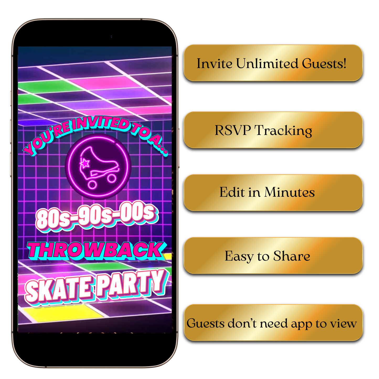Retro Neon Skate Party Evite Template