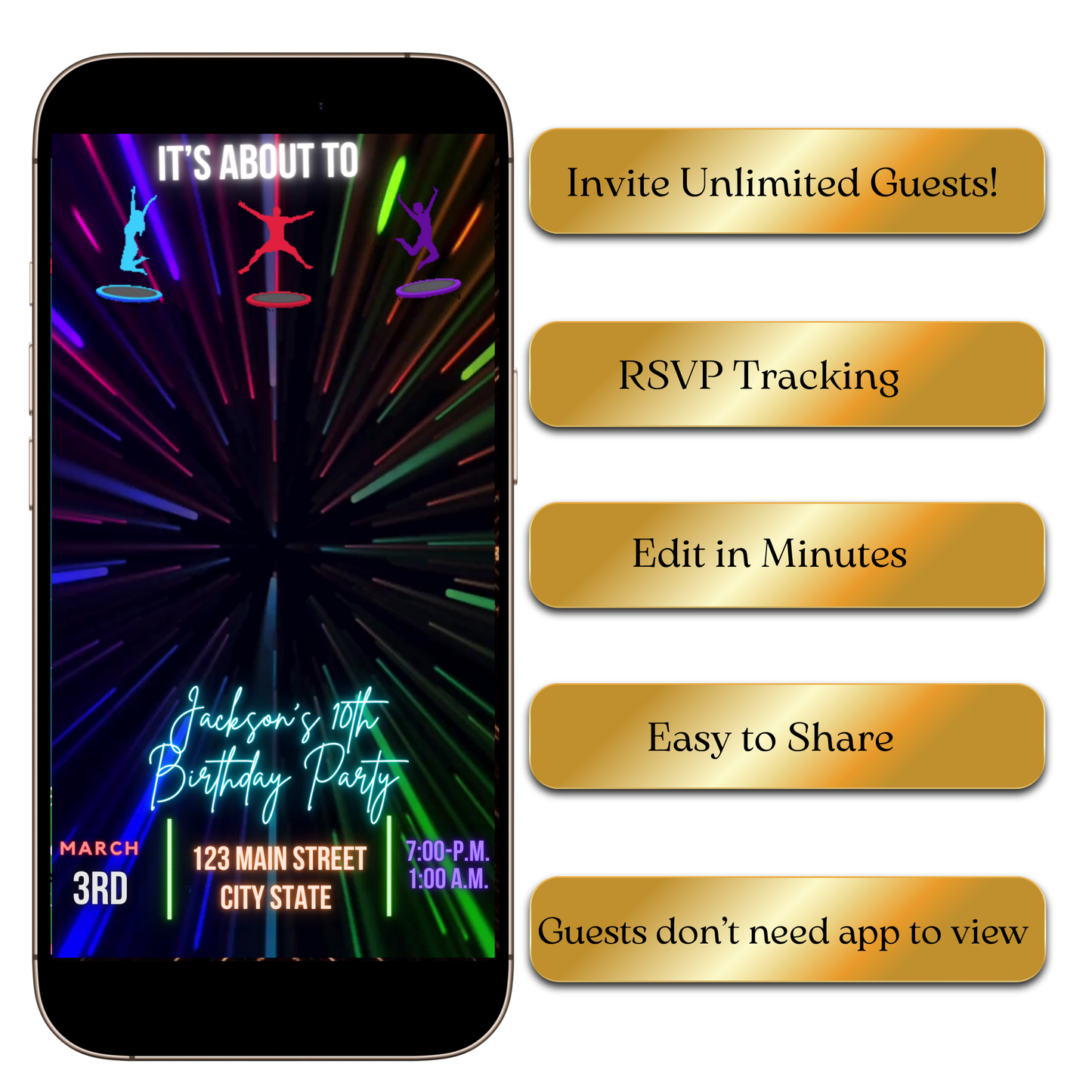 Digital Trampoline Glow Theme Video Invitation MP4 Invite
