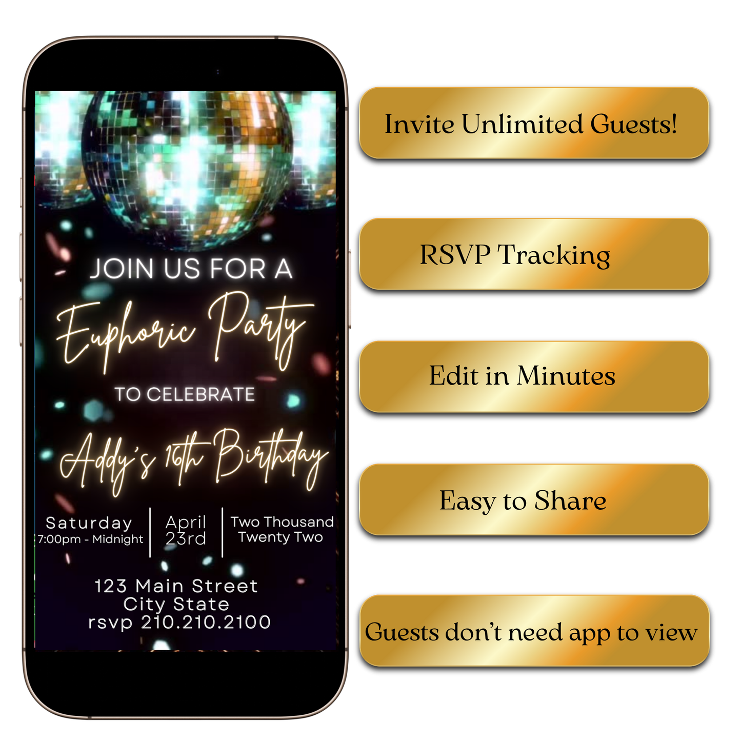 Editable Shimmer Disco Ball Video Invite
