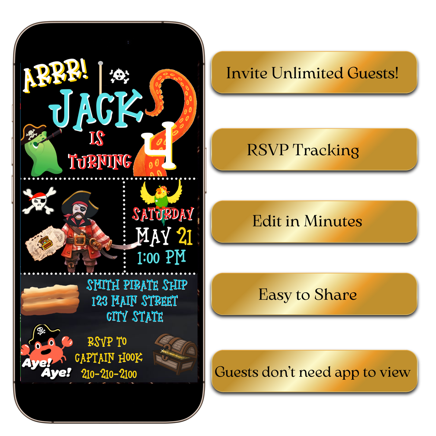 Digital Pirate Adventure Digital Video Invitation MP4 Invite