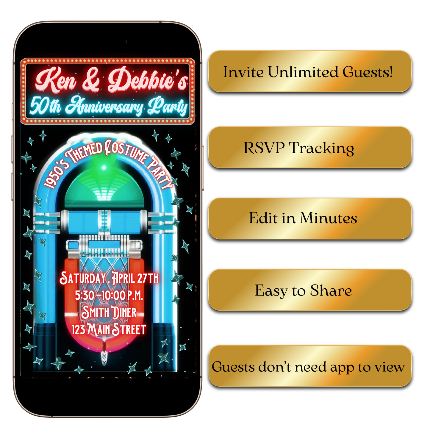 Retro Jukebox Anniversary Evite Template