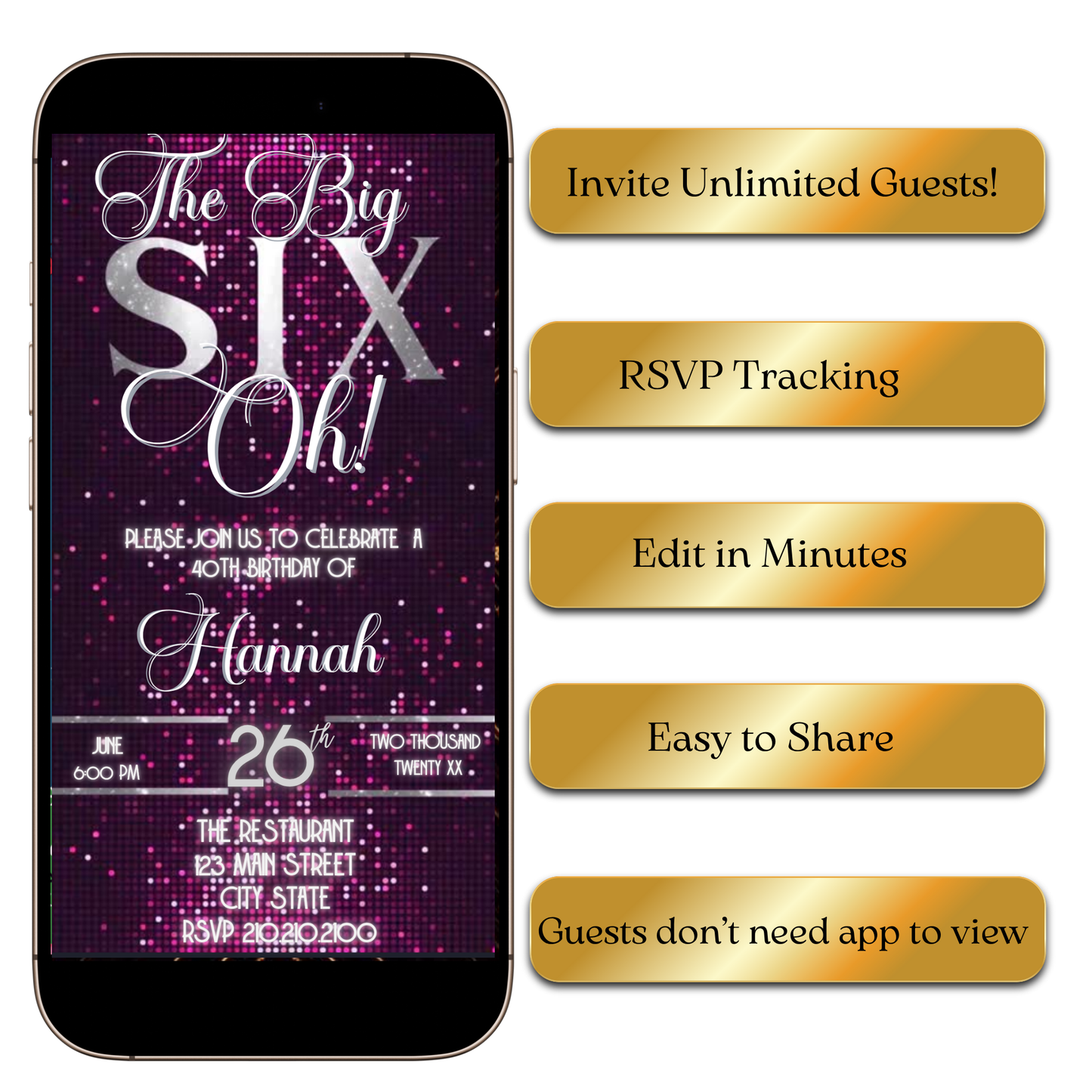 Digital Pink and silver disco Glam Digital Video Invitation MP4 Invite