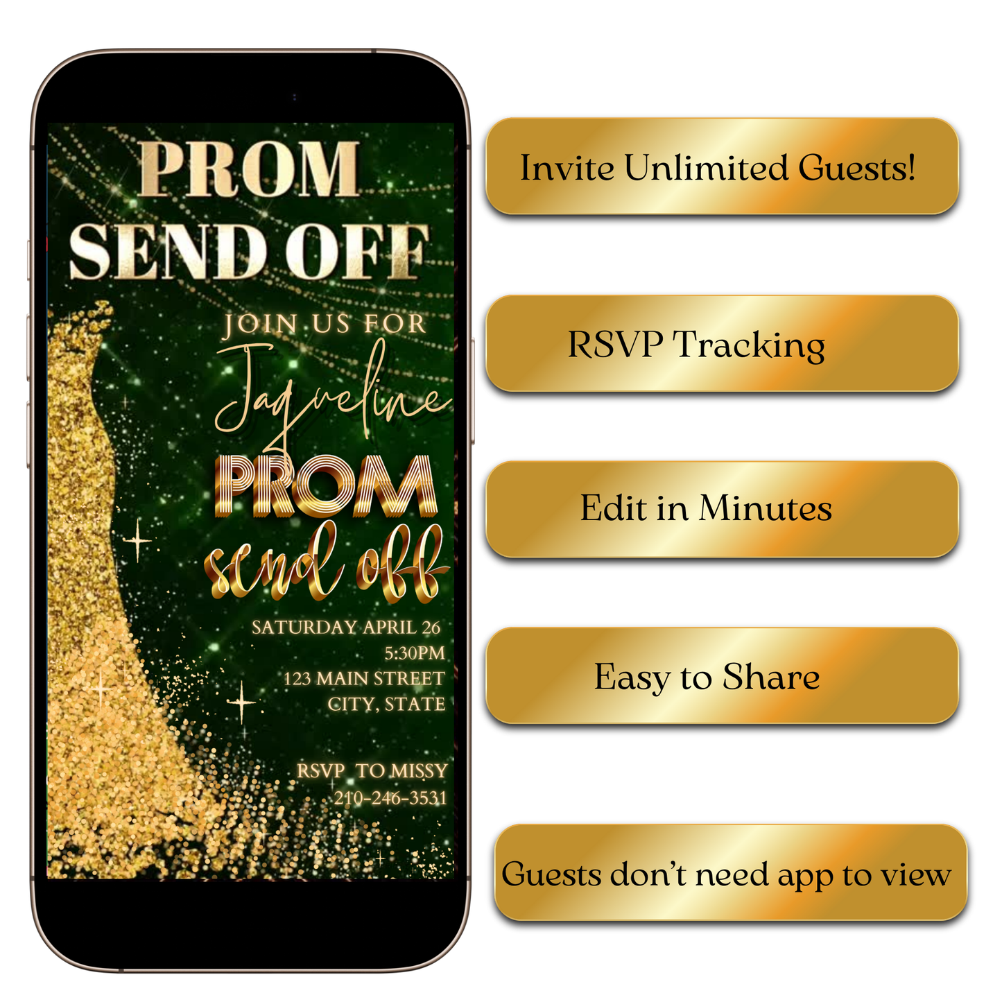 Editable Prom Sendoff & Reveal MP4 template with festive accents