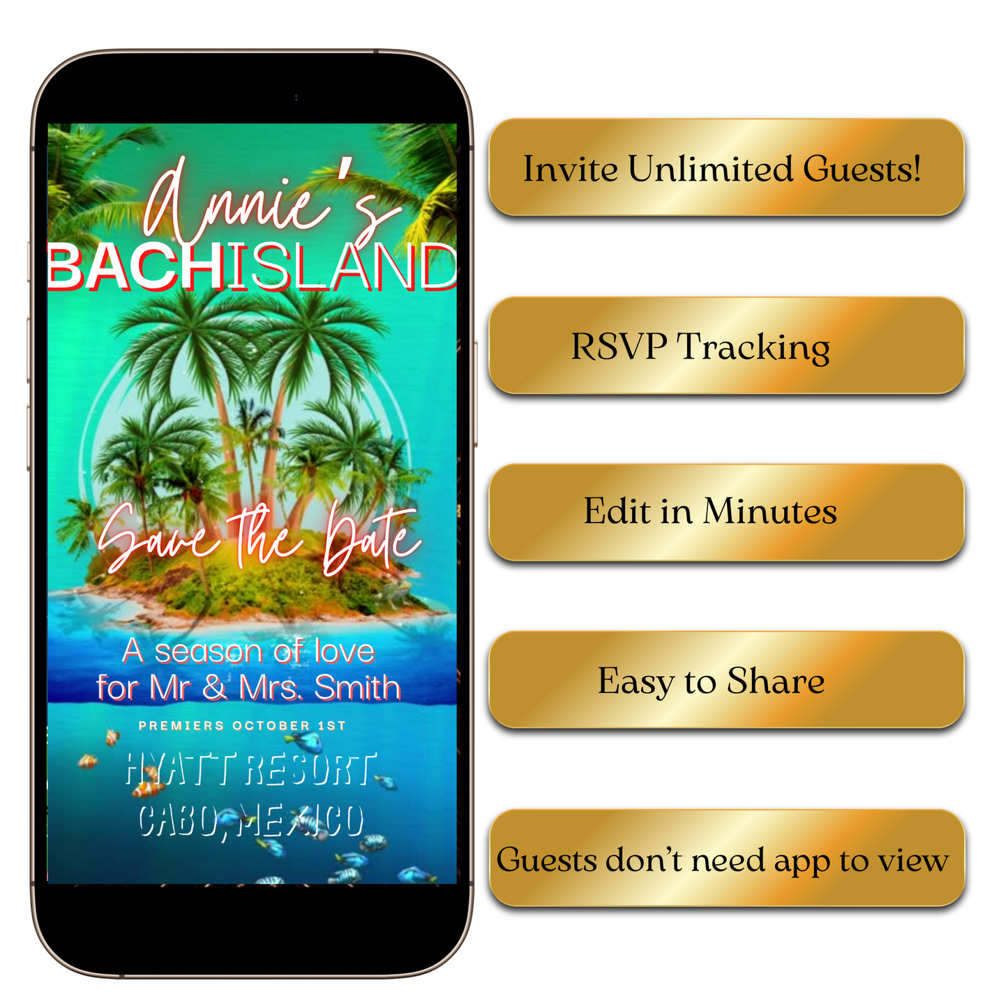 Digital Tropical Island Save the Date Video Invitation MP4 Invite