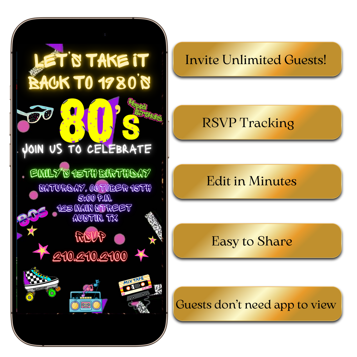 Digital 80s Throwback Theme Video Invitation MP4 Invite