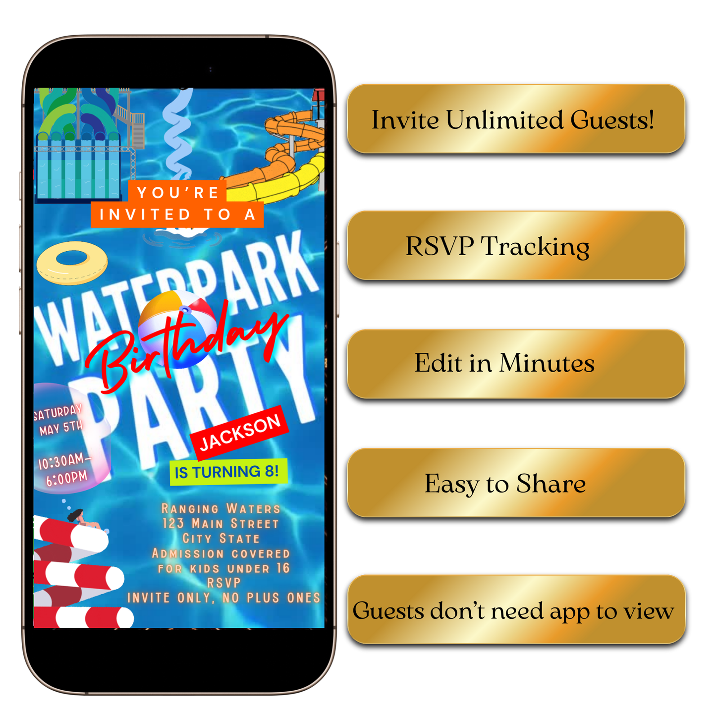 Pool Slide Theme Evite Template with pool, slides, splash