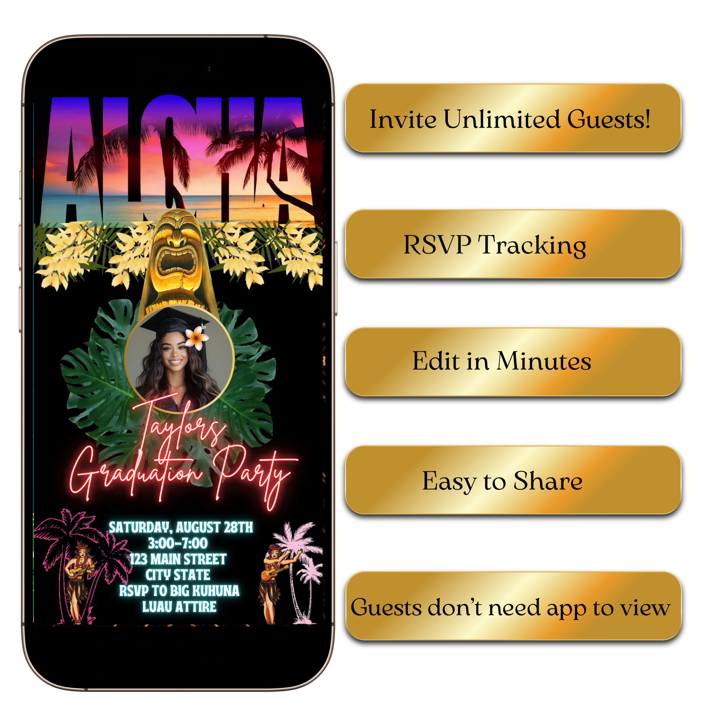 Digital Tropical Aloha Luau Video Invitation MP4 Invite
