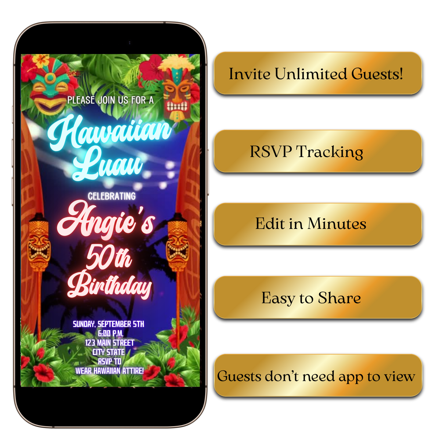 Digital Sunset Tiki Luau Video Invitation MP4 Invite