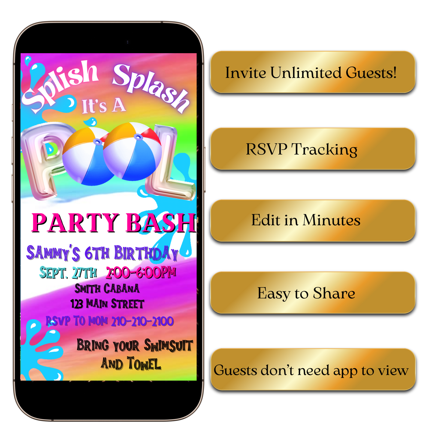 Animated Summer Pool Party Bash Video Invitation Evite