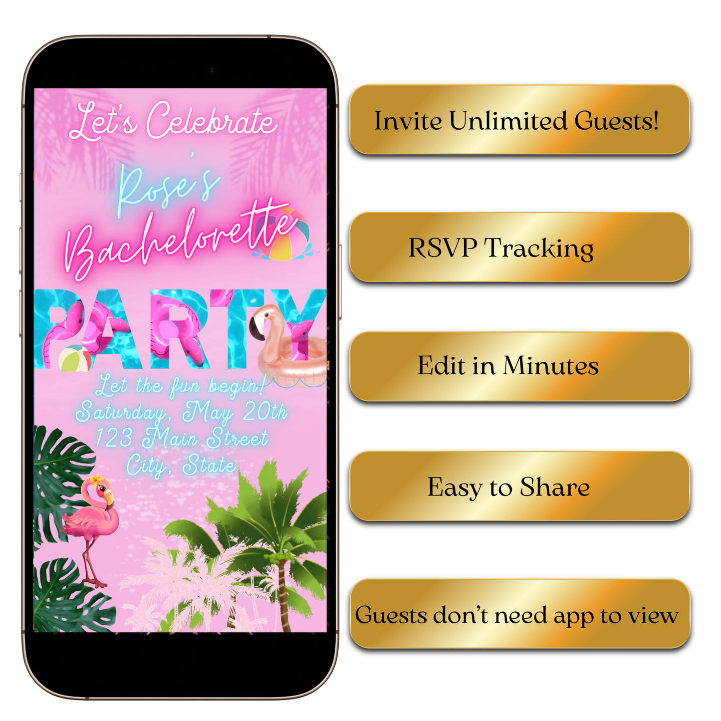 Bachelorette or Summer Theme Template with pool, slides, splash
