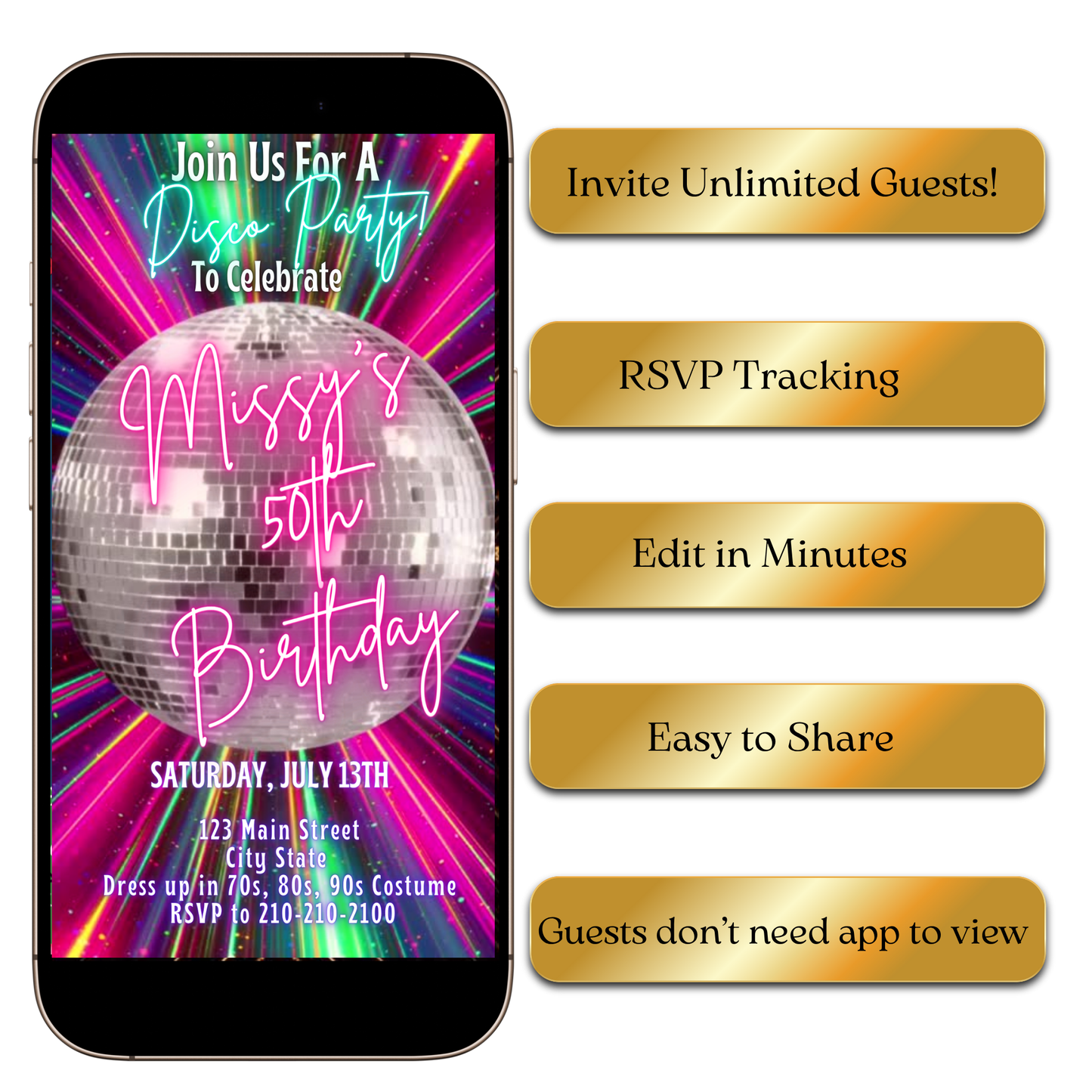 Editable Neon Glow Disco Evite