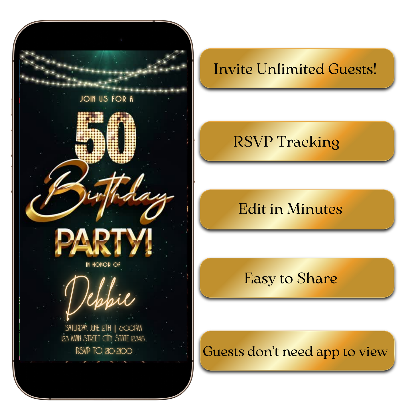 Digital Starlit Glam Digital Video Invitation MP4 Invite