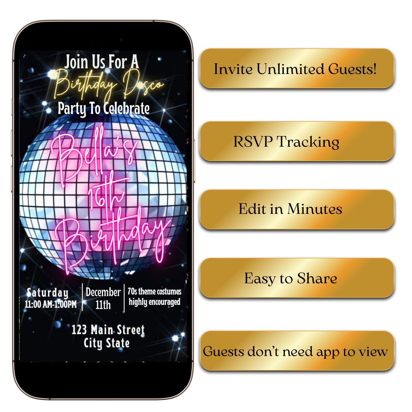 Digital Retro Disco Party Video Invitation MP4 Invite
