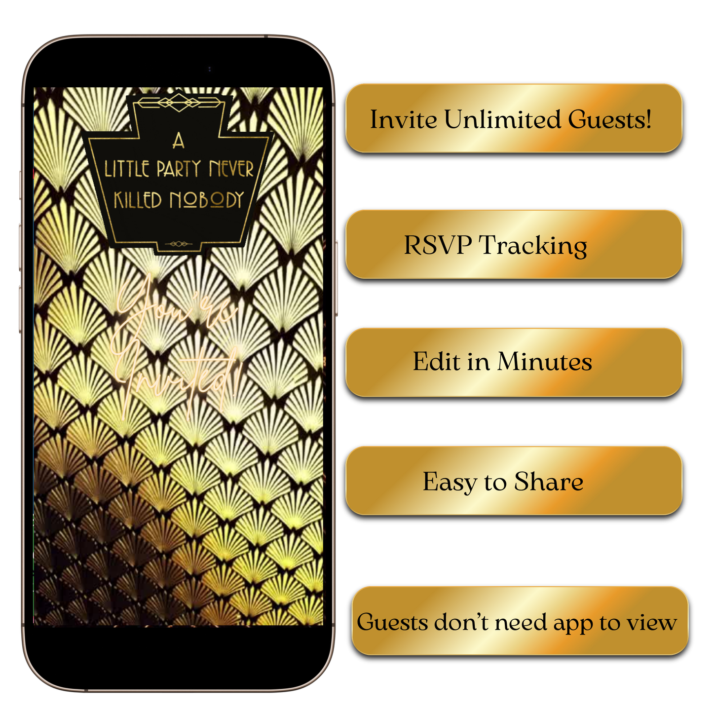 Animated Gatsby video invitation with champagne glasses