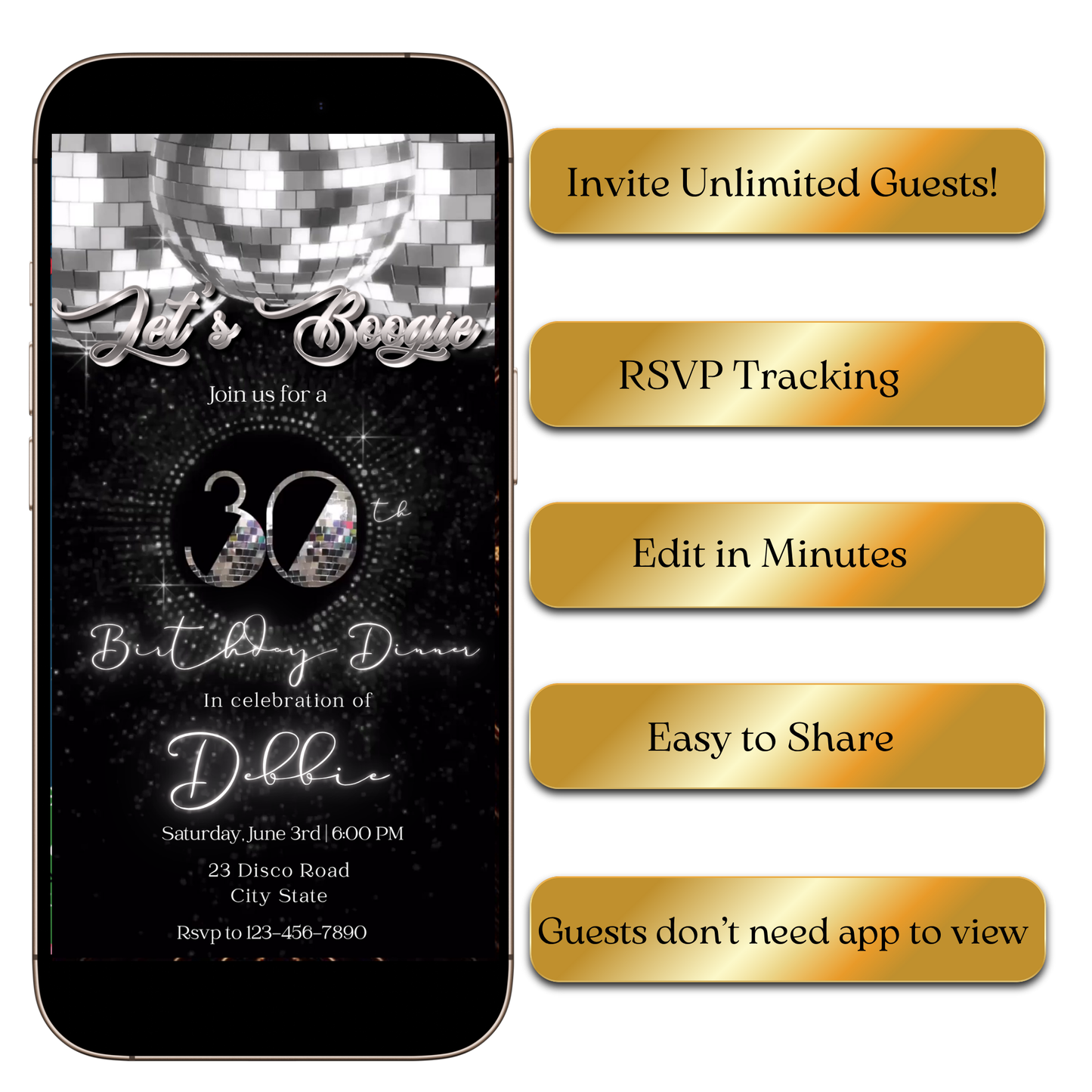 Digital Silver Disco Glam Video Invitation MP4 Invite