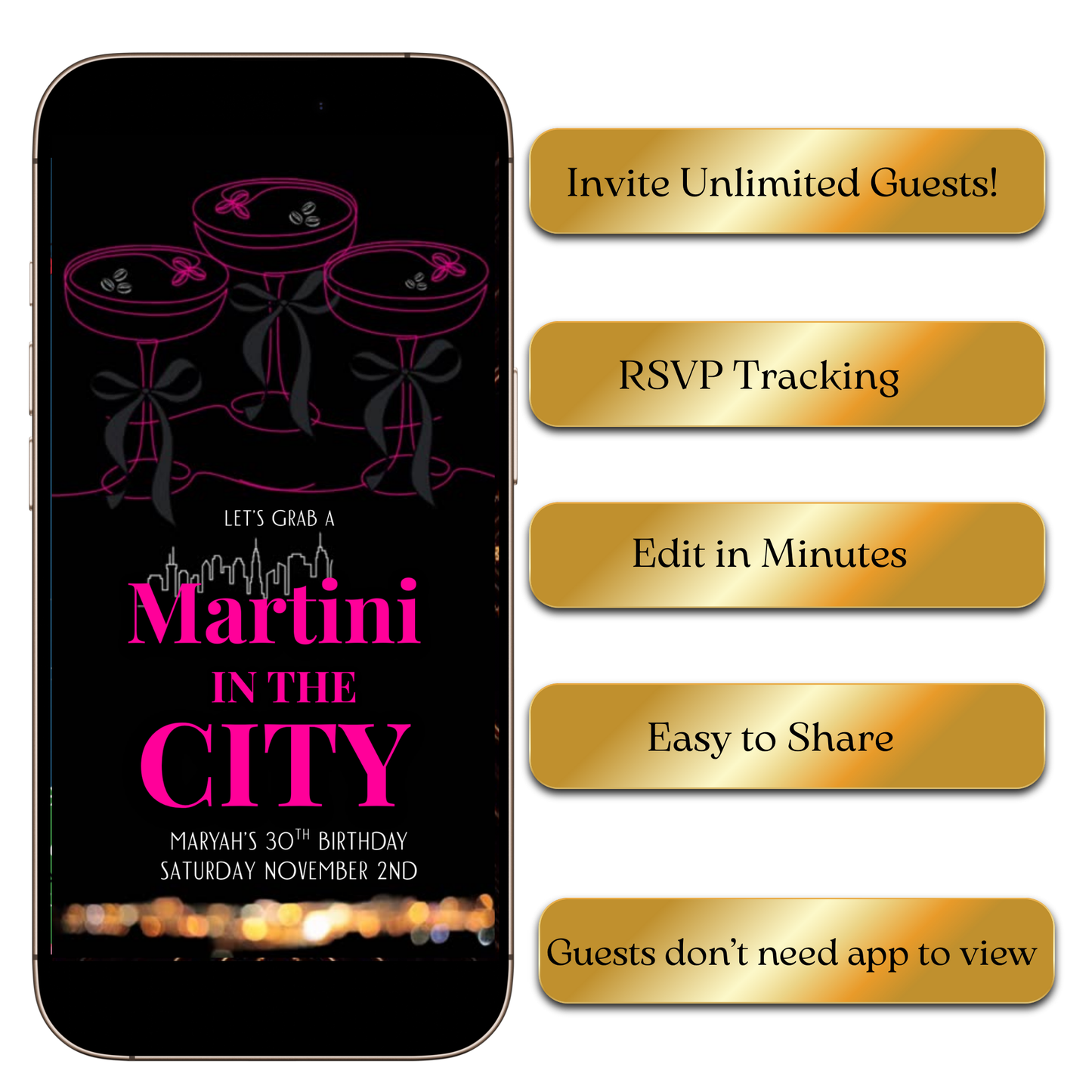 Martini in the City chic invite shared on WhatsApp