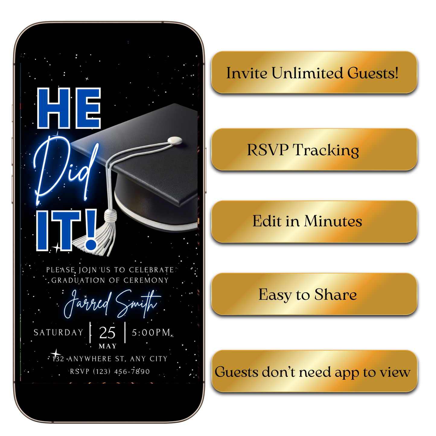 Digital He Did It Graduation Ceremony Video Invitation – Blue & Silver Theme MP4 Invite