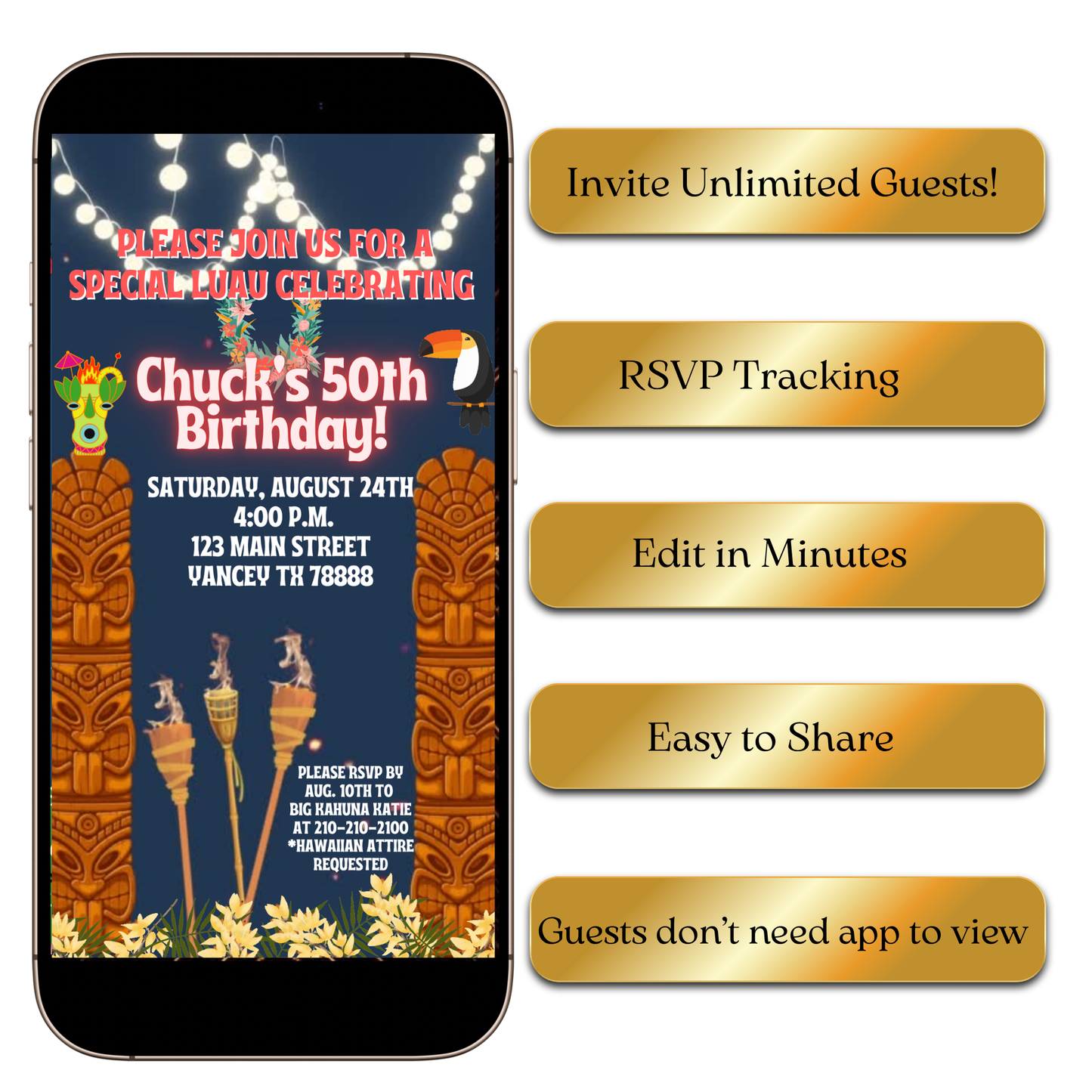 Digital Tropical Luau Theme Video Invitation MP4 Invite