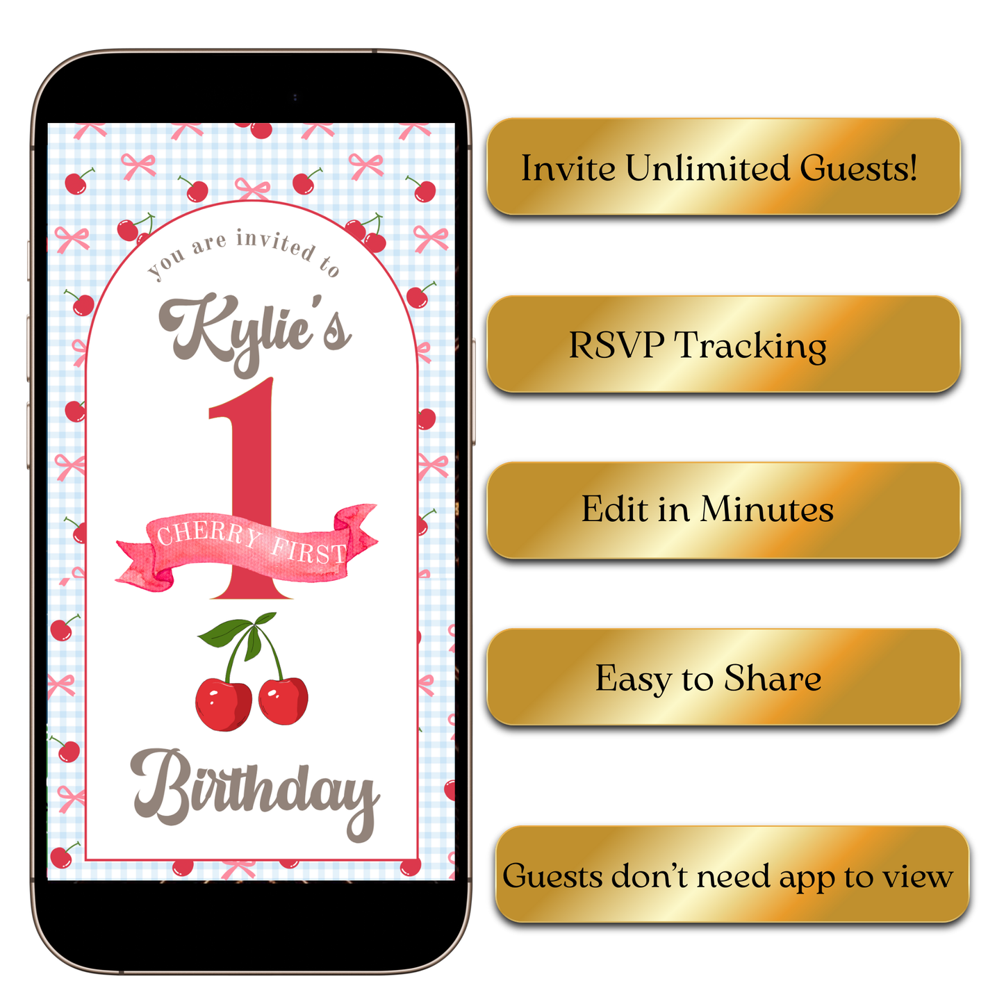 Vertical Shop Cherry video invitation with cute cherry illustrations