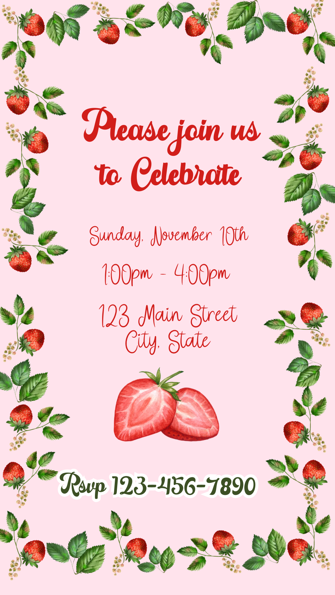 Hand holding phone showing pink berry invite preview