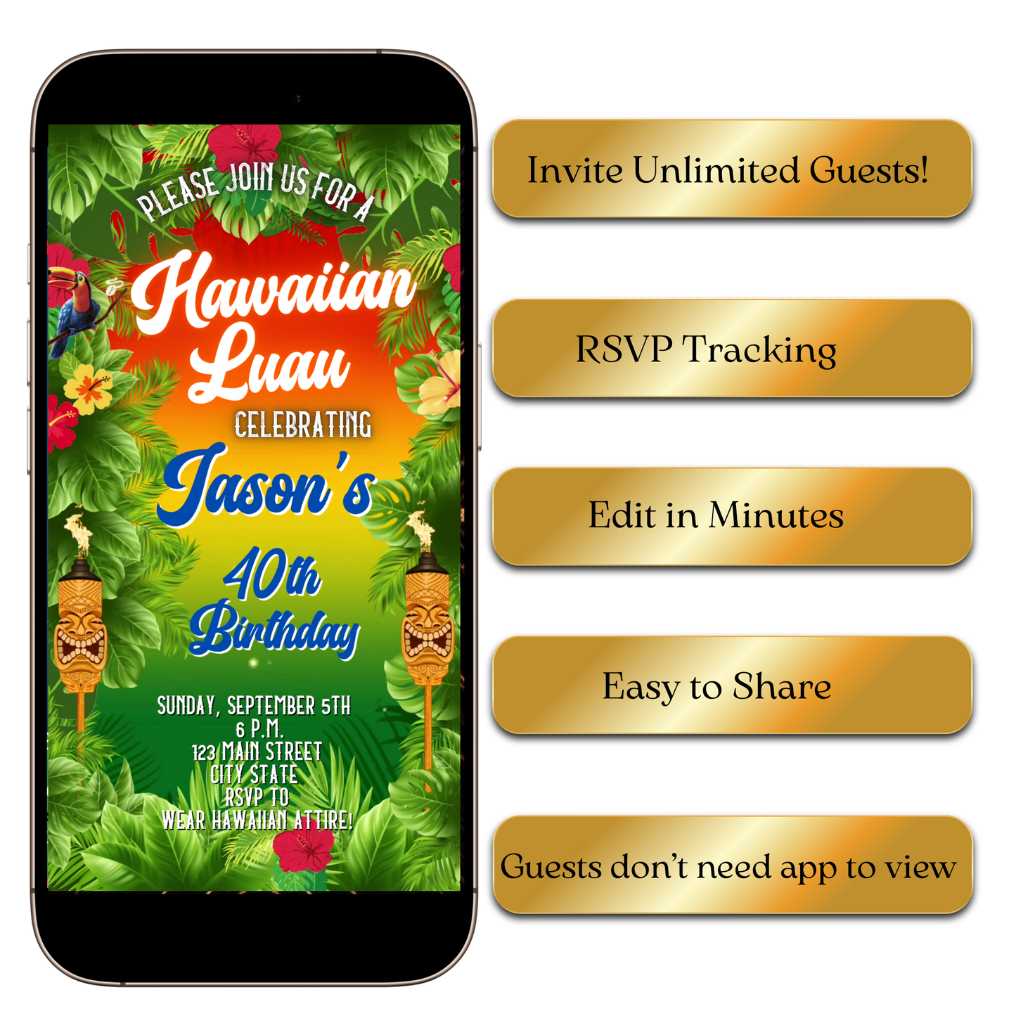 Digital Sunset Hawaiian Luau Video Invitation MP4 Invite