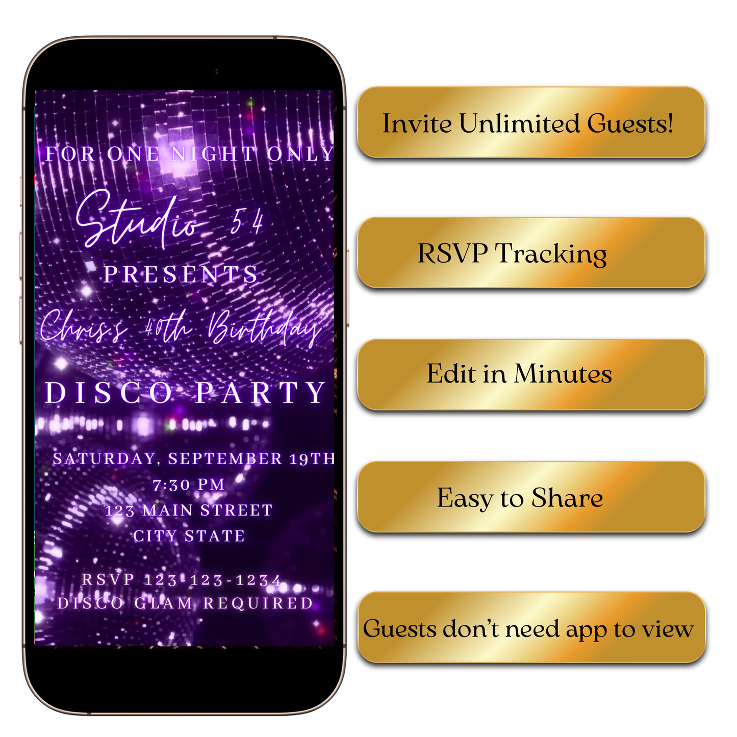 Editable Glam Disco Video Invitation Template