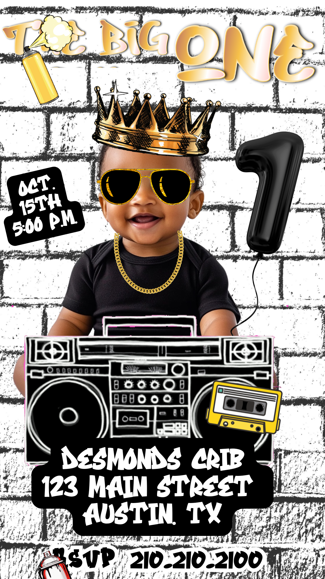 Hand holding phone with animated boombox invite playing