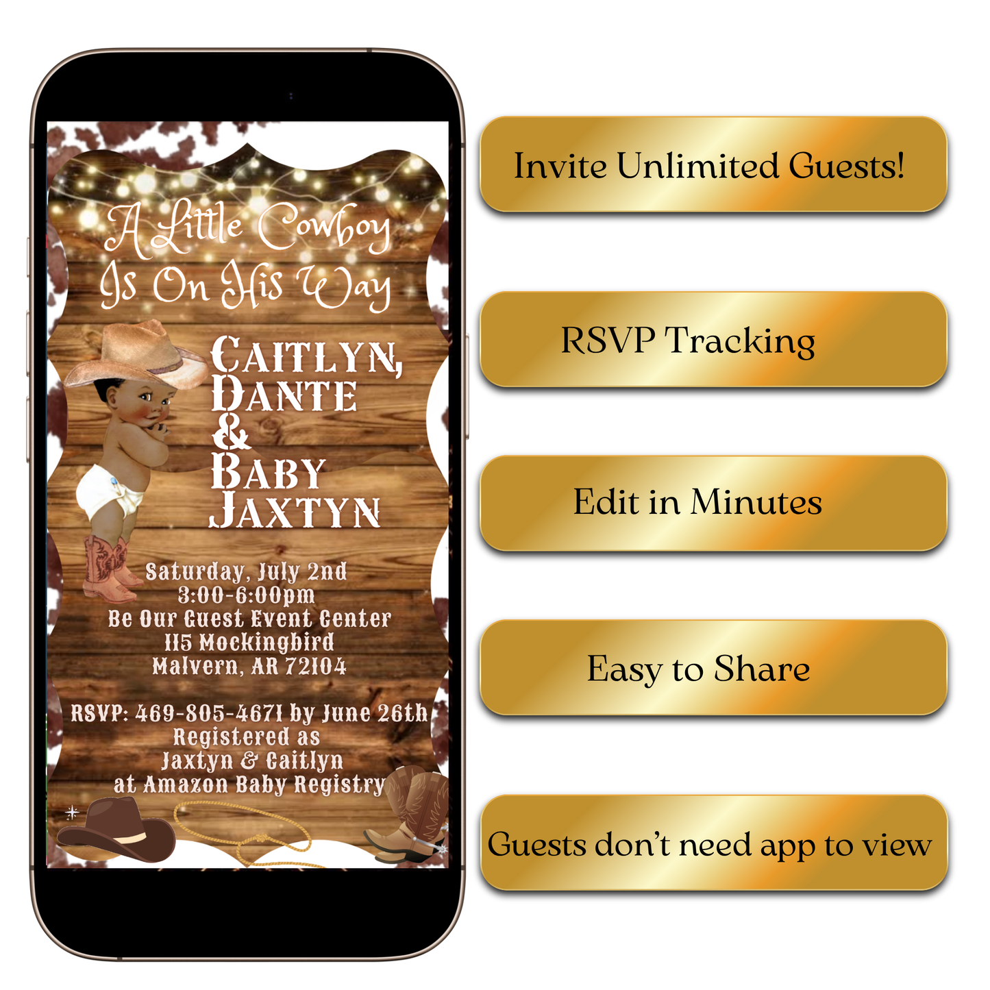 Digital Rustic western baby shower Digital Video Invitation MP4 Invite
