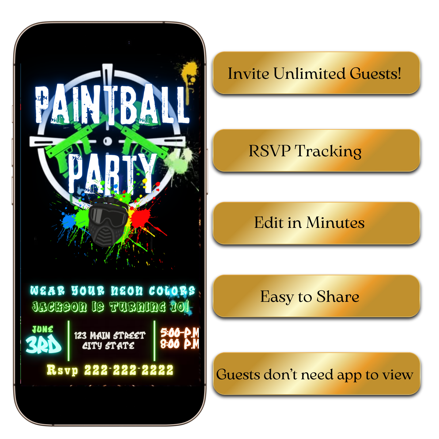 Digital Neon Paintball Party Video Invitation MP4 Invite