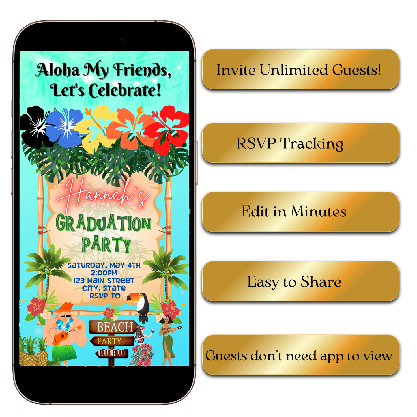 Digital Tropical Luau Digital Video Invitation MP4 Invite