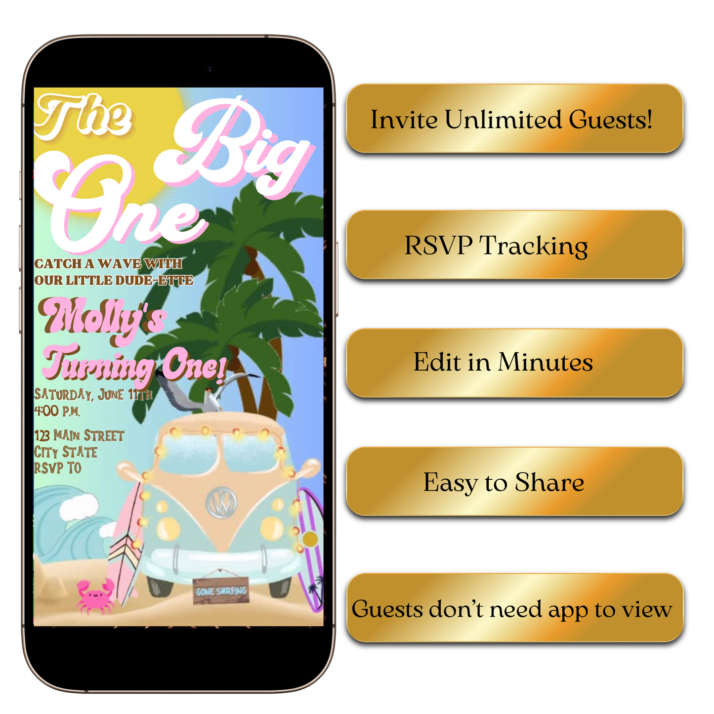 Animated Retro Surf Van Beach Video Invitation Evite