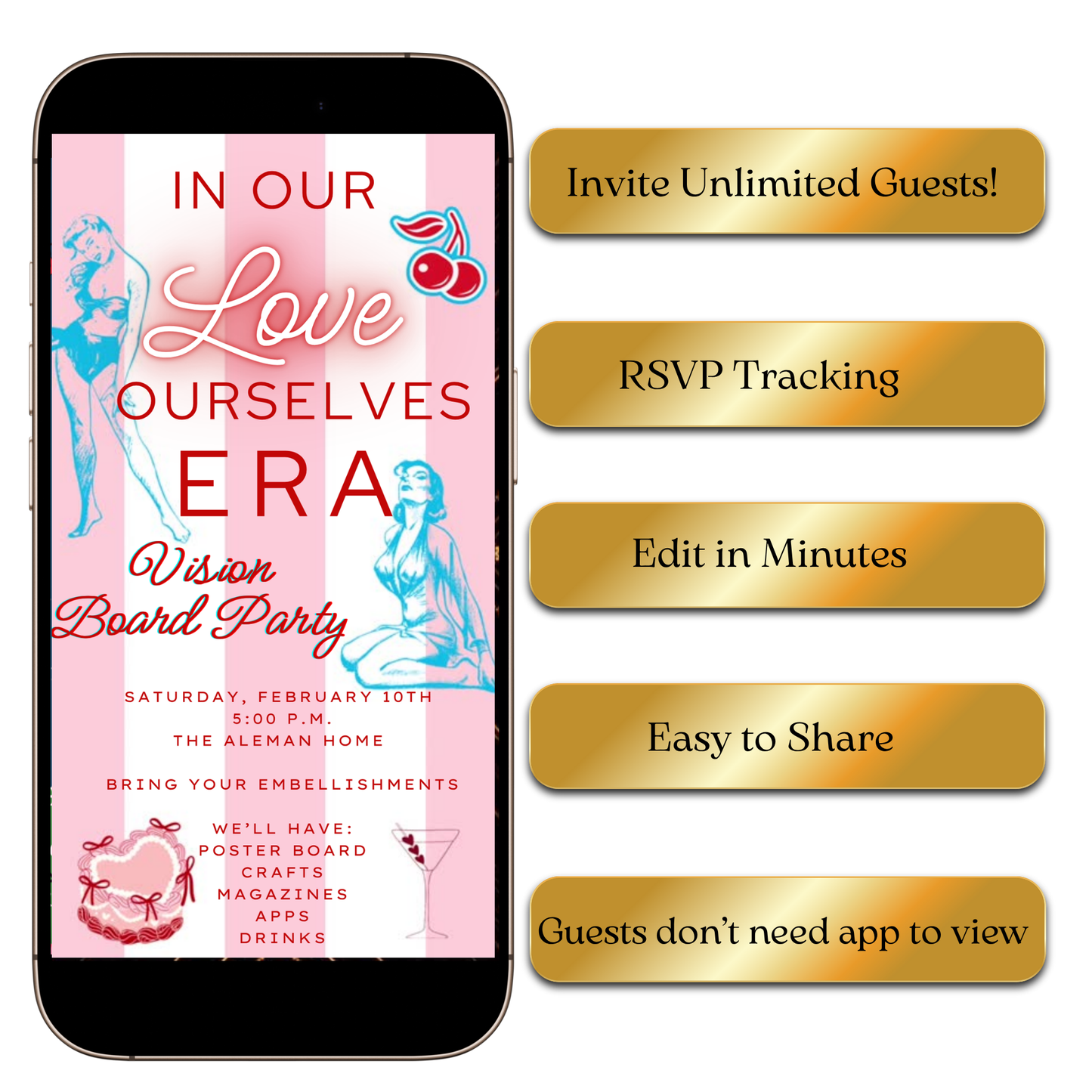 Event details slide with handwritten-note style captions and stickers