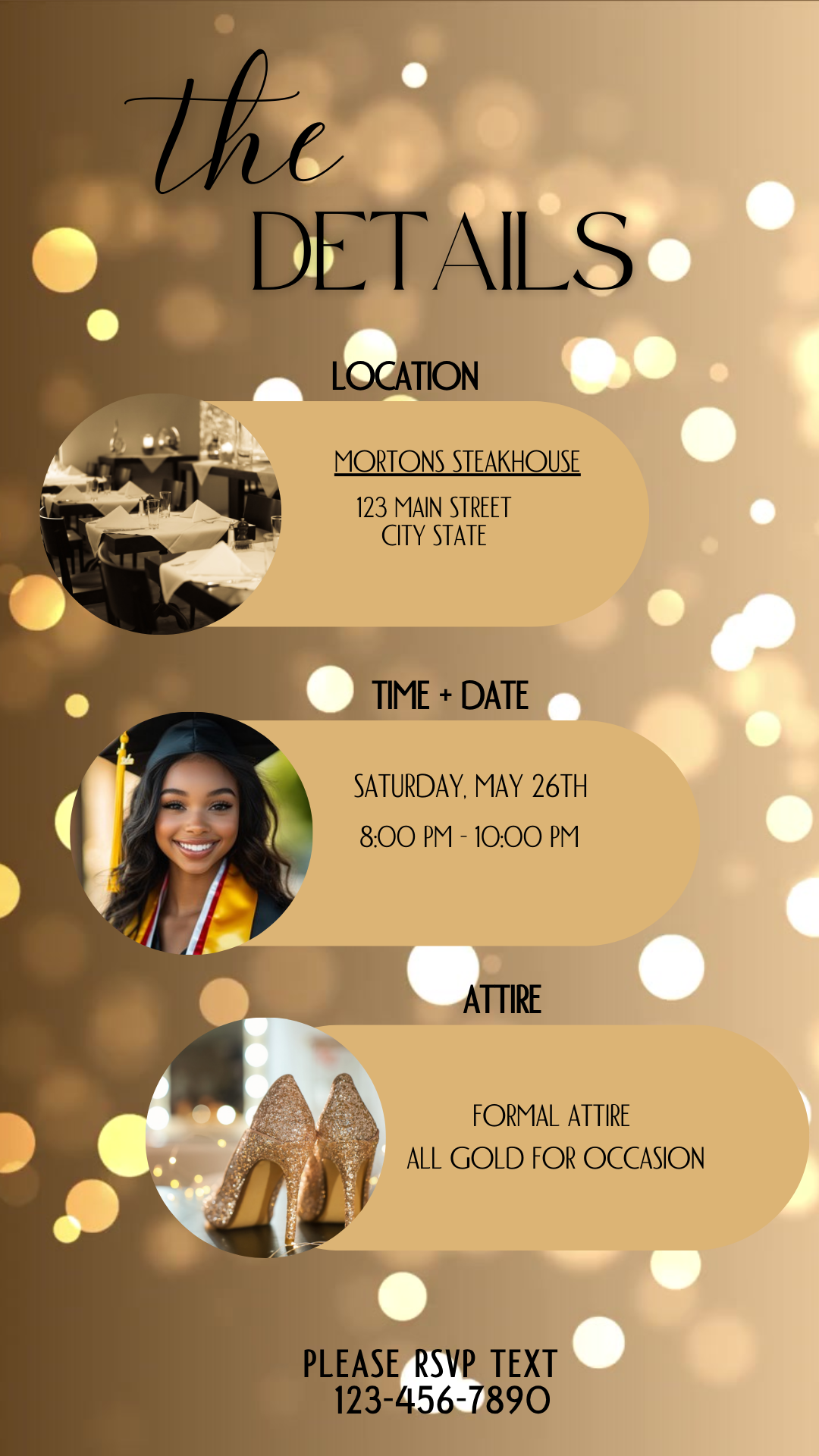 Modern gold graduation party video invitation with tassel graphics