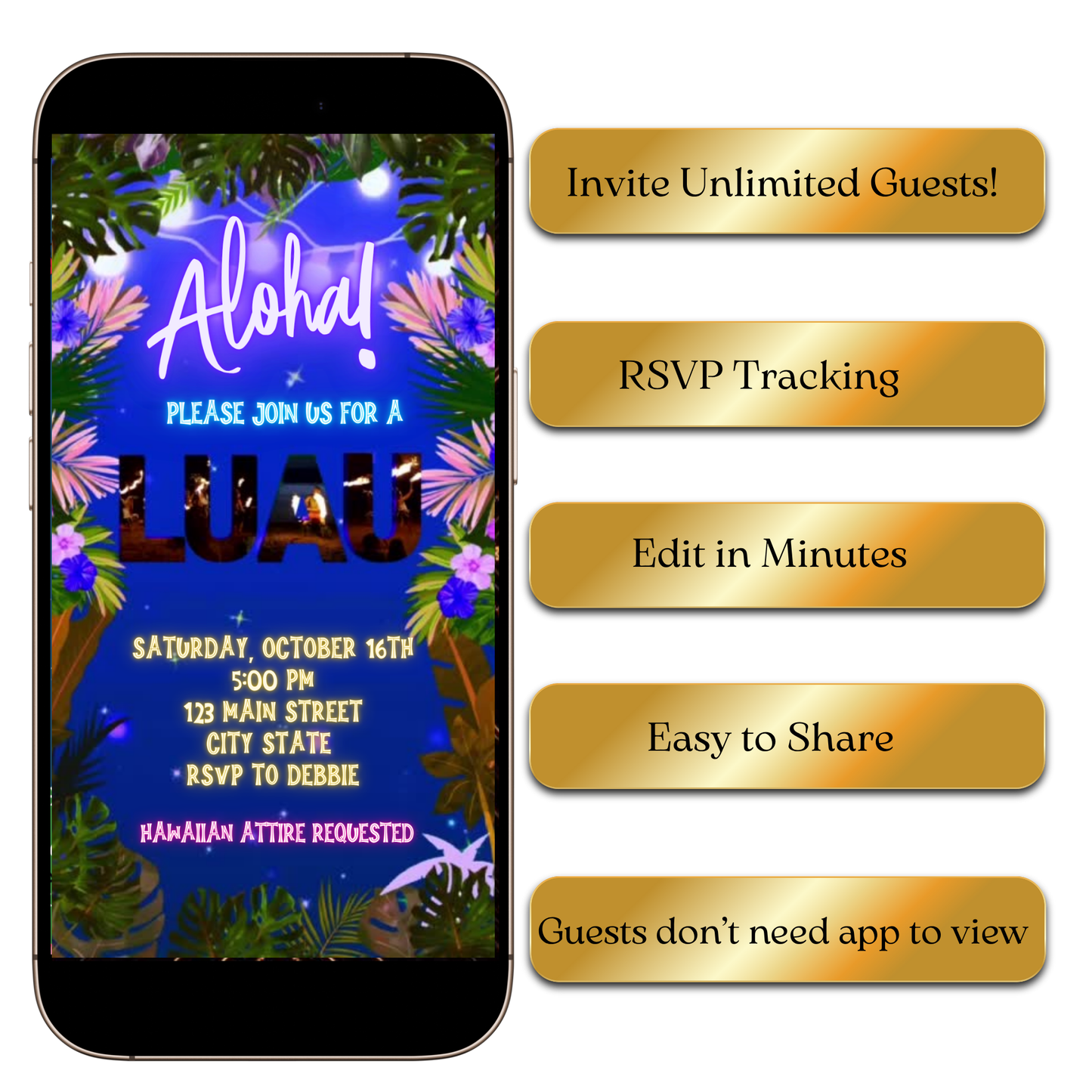 Digital Aloha Hawaiian Luau Video Invitation MP4 Invite