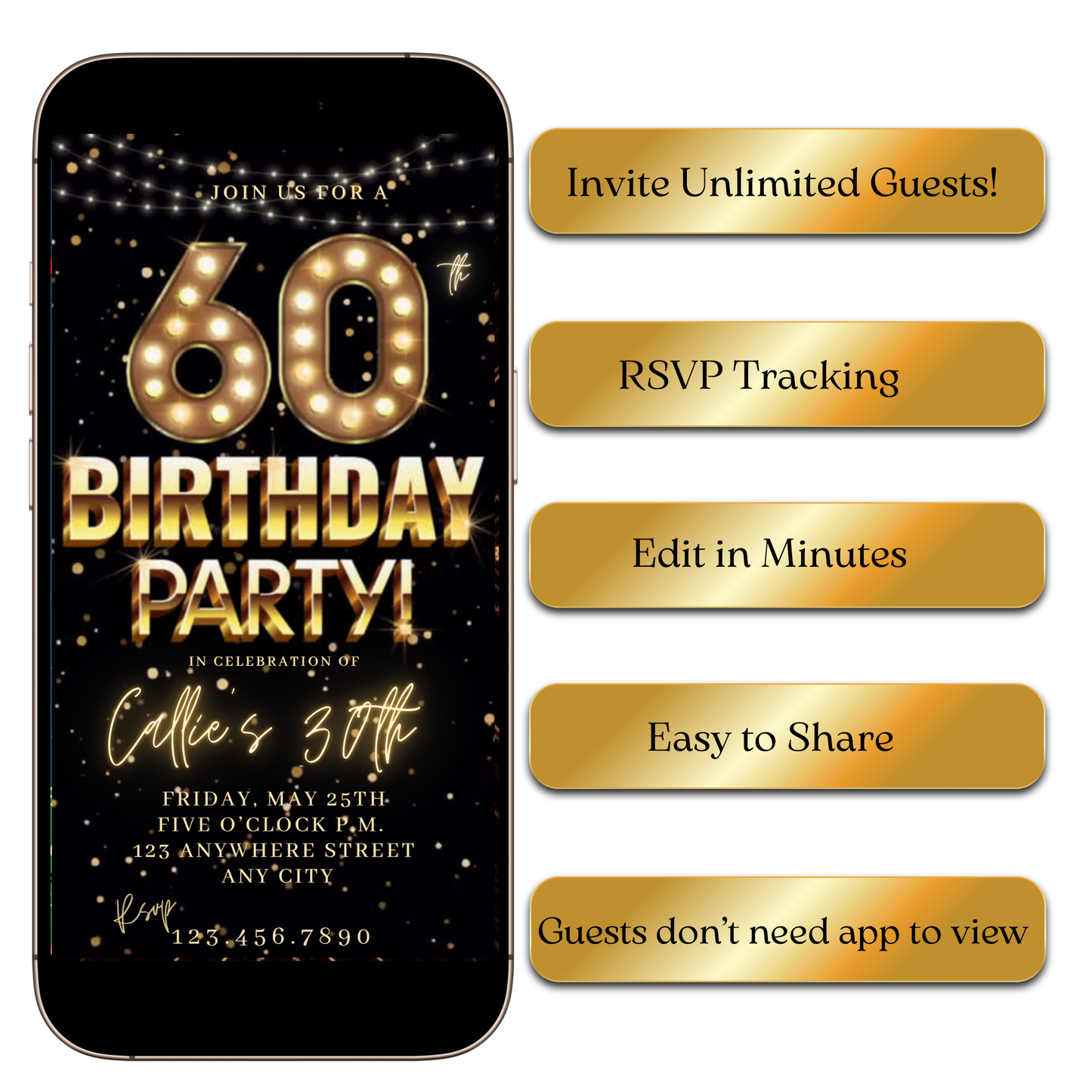 Digital Classic Gold Party Video Invitation MP4 Invite
