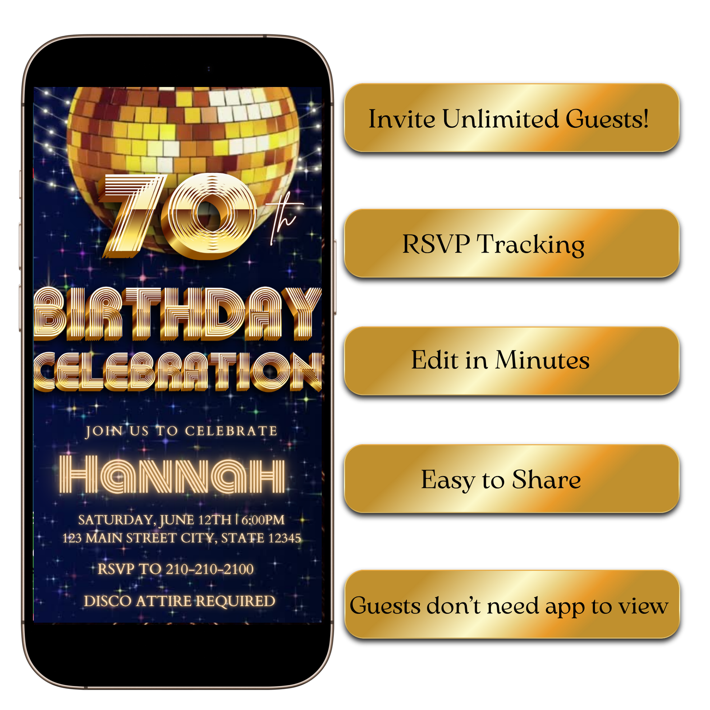 Digital 70s Glam Dance Video Invitation MP4 Invite