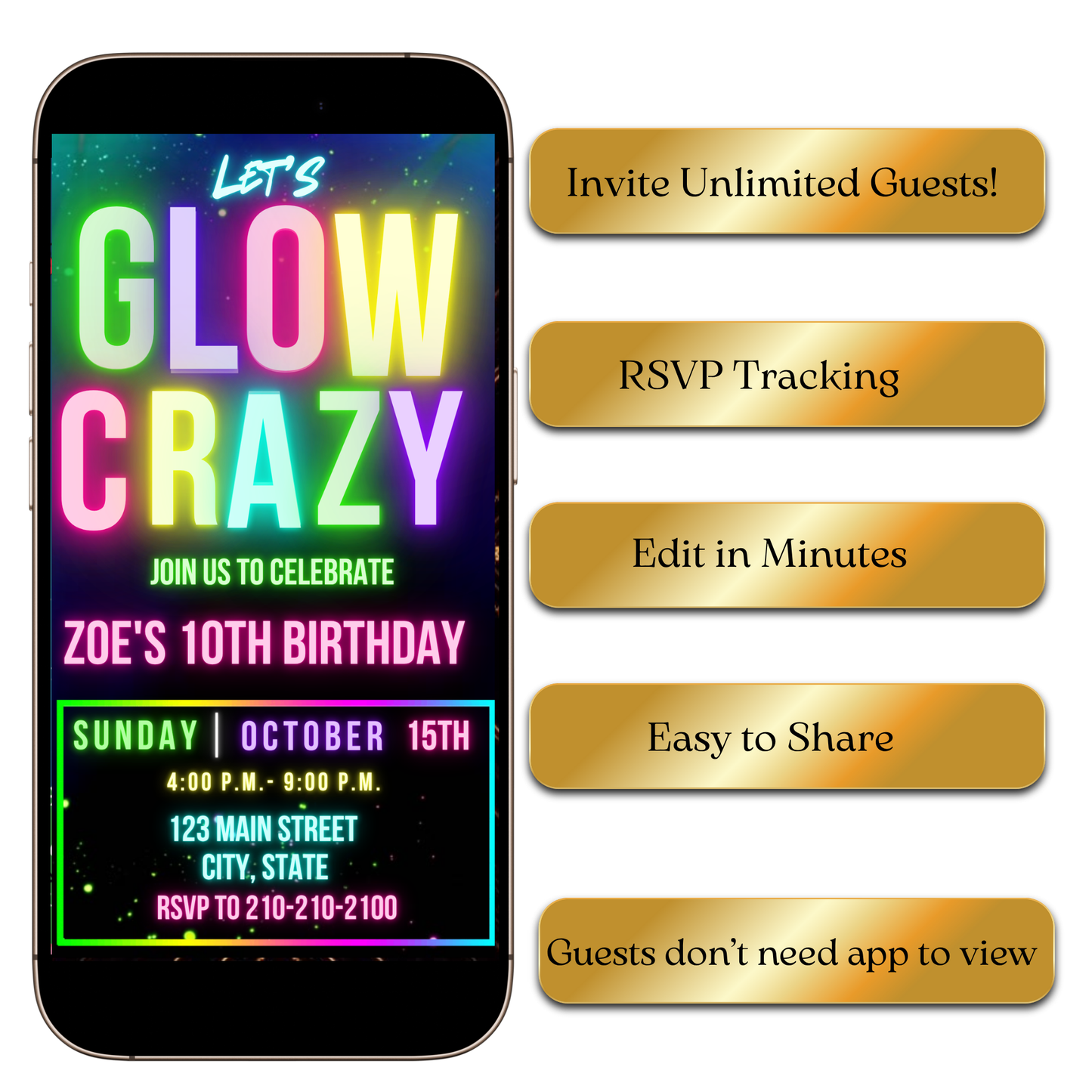 Instagram feed preview of neon Glow Crazy video invitation