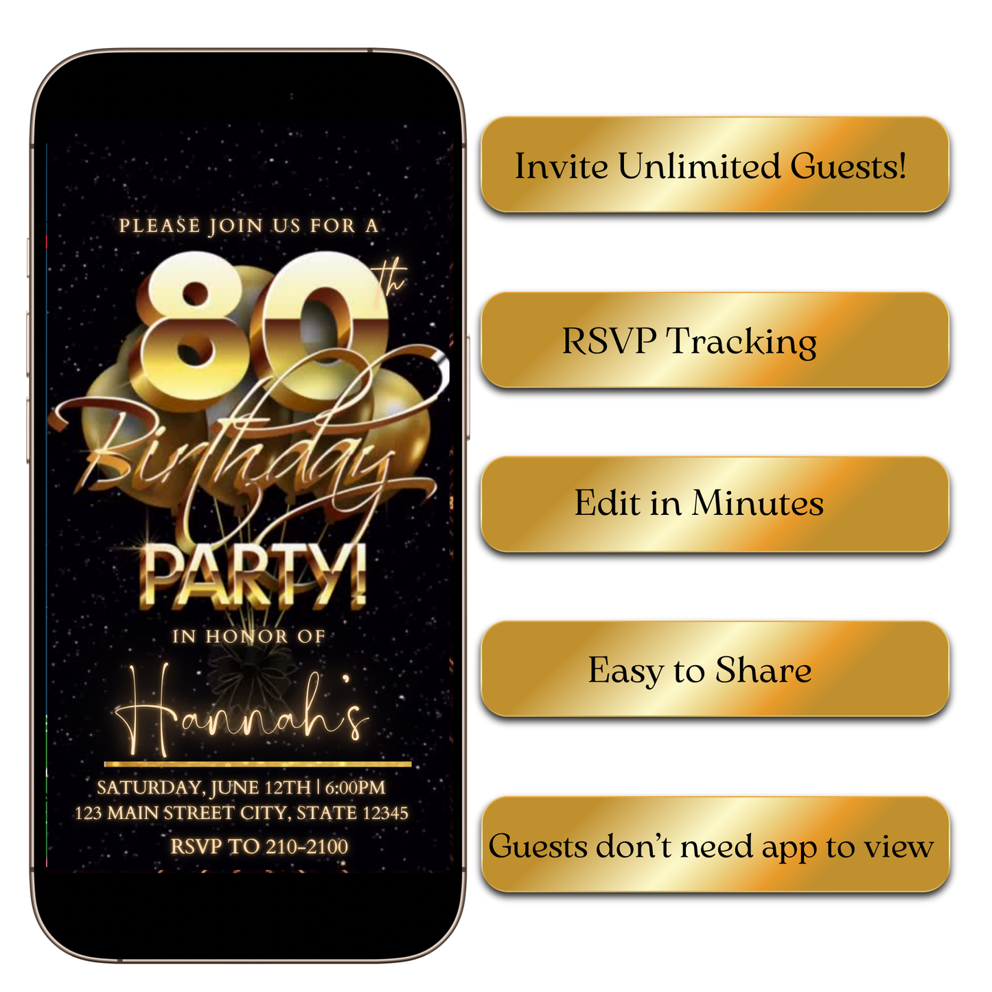 Digital Timeless Gold Party Video Invitation MP4 Invite
