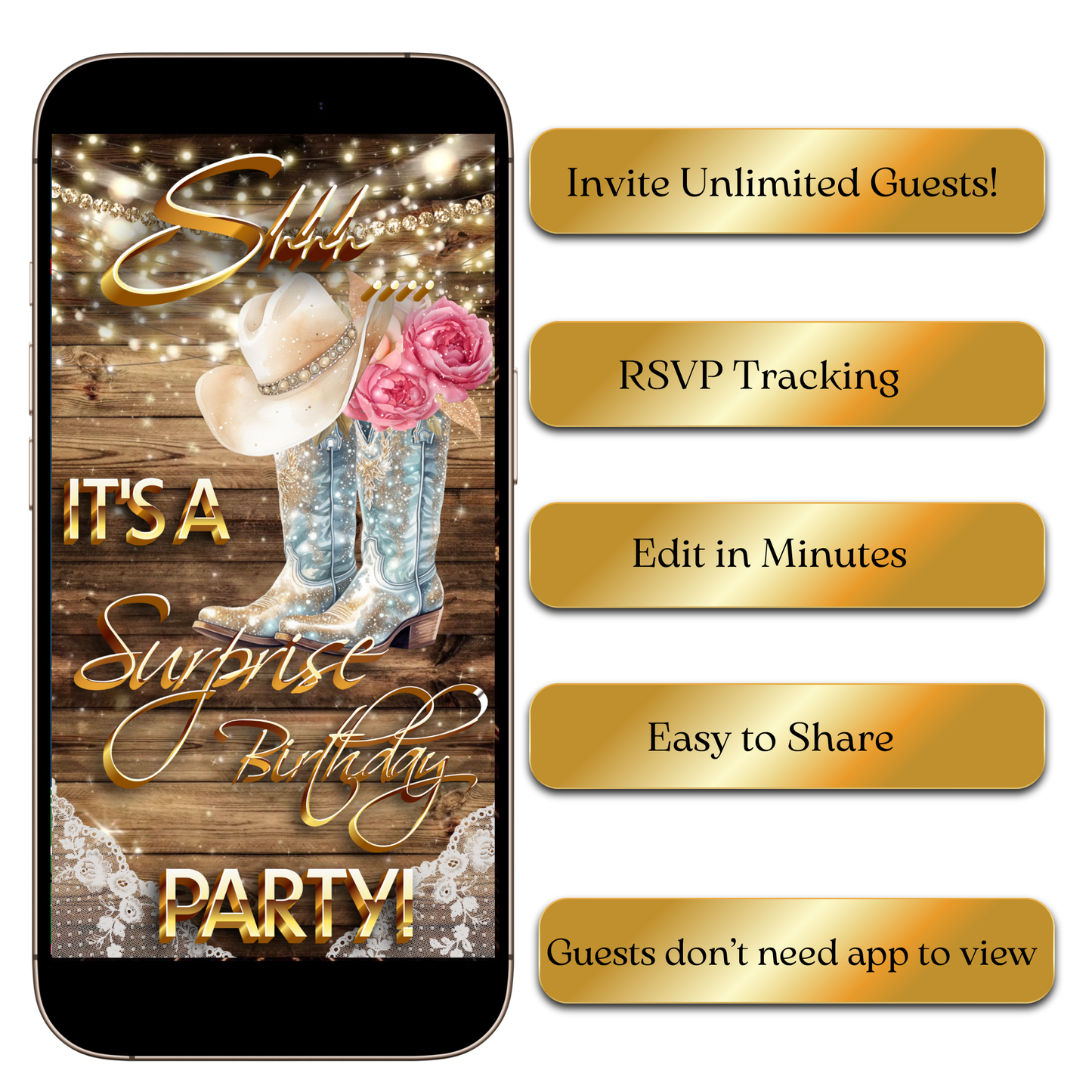 WhatsApp chat preview sending cowgirl party video invitation