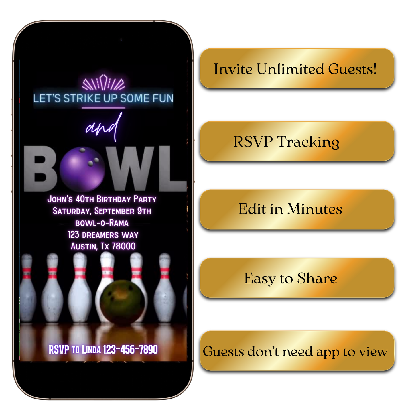 Digital Retro Bowling Alley Video Invitation MP4 Invite