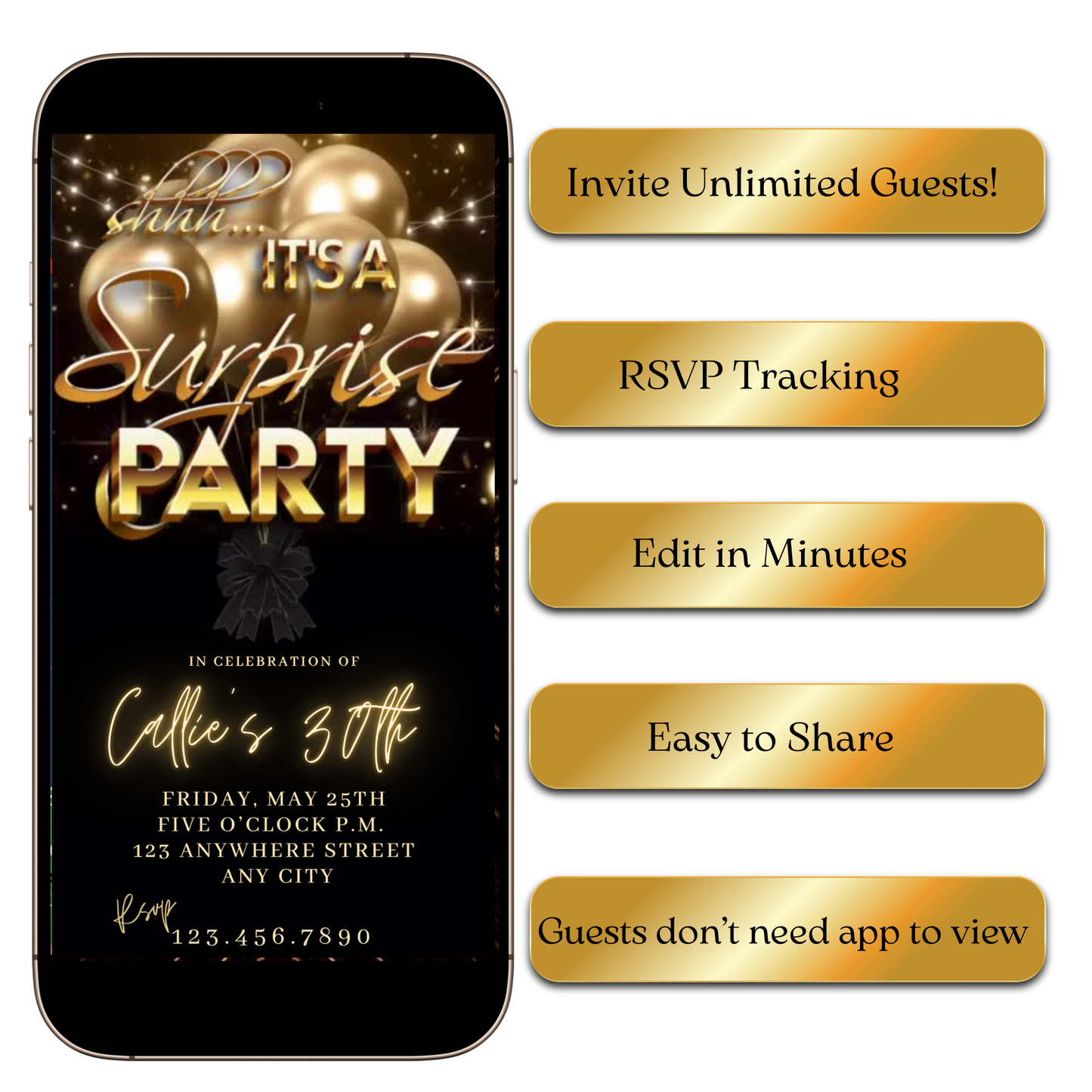 Animated Surprise Gold Balloons Video Invitation Evite