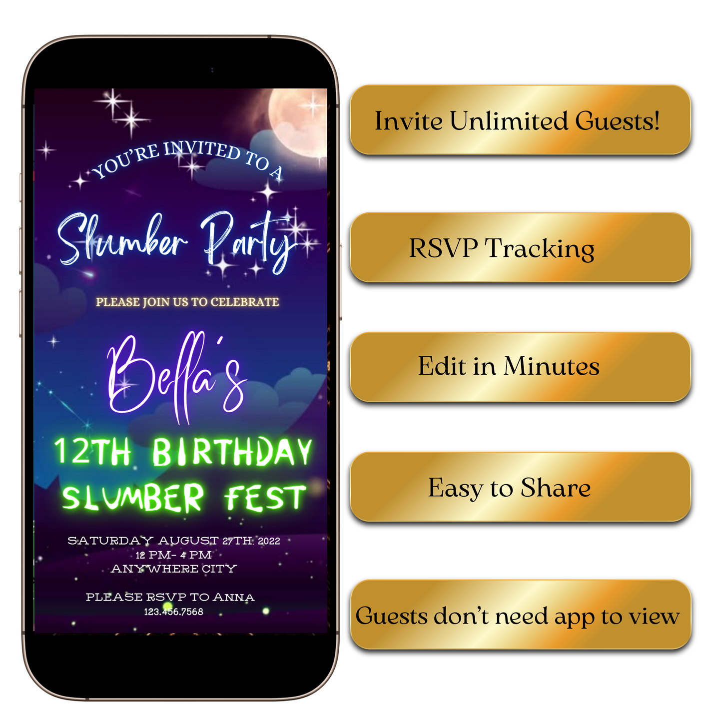 Digital Neon Slumber Night Video Invitation MP4 Invite